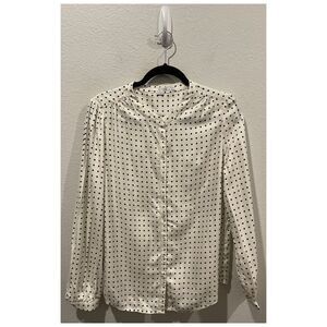 BODEN Beige Button Down Black Polka Dots Long Sleeve Shirt